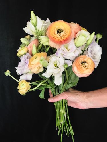 Bouquet of flowers held in a hand.